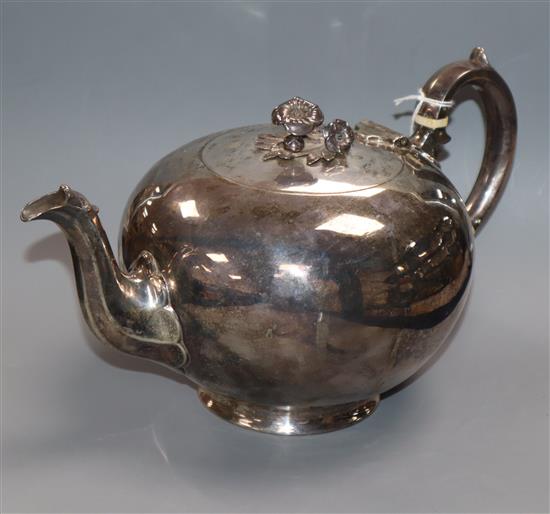 A Victorian silver large bullet shaped teapot, Joseph Angell II, London, 1849, gross 17 oz.